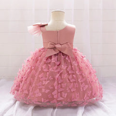 Bow Baby Girls White Baptism Dress Butterfly Tulle Infant Baby 1st Birthday Wedding Gown Flower Girl Tutu Princess Party Dresses - SHOWLU FASHION STORE