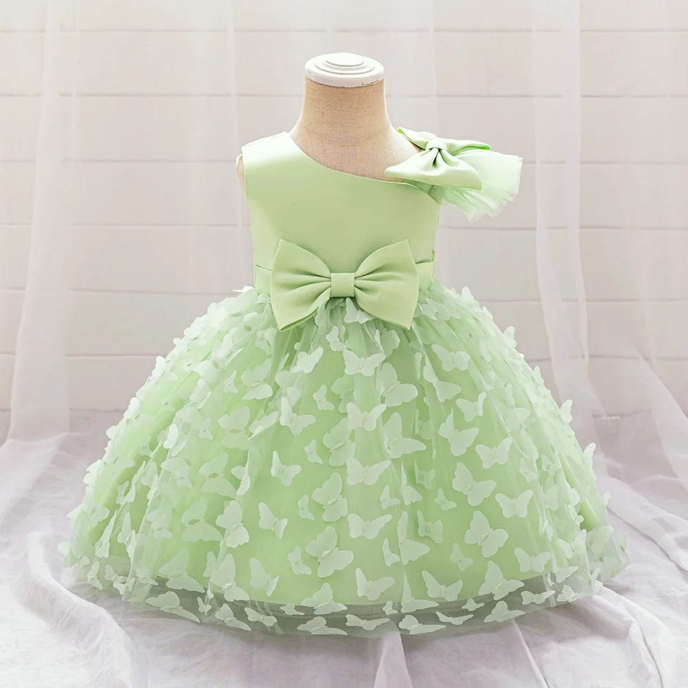 Bow Baby Girls White Baptism Dress Butterfly Tulle Infant Baby 1st Birthday Wedding Gown Flower Girl Tutu Princess Party Dresses - SHOWLU FASHION STORE