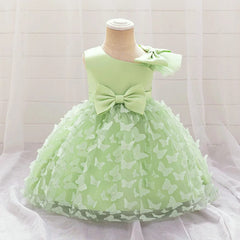 Bow Baby Girls White Baptism Dress Butterfly Tulle Infant Baby 1st Birthday Wedding Gown Flower Girl Tutu Princess Party Dresses - SHOWLU FASHION STORE