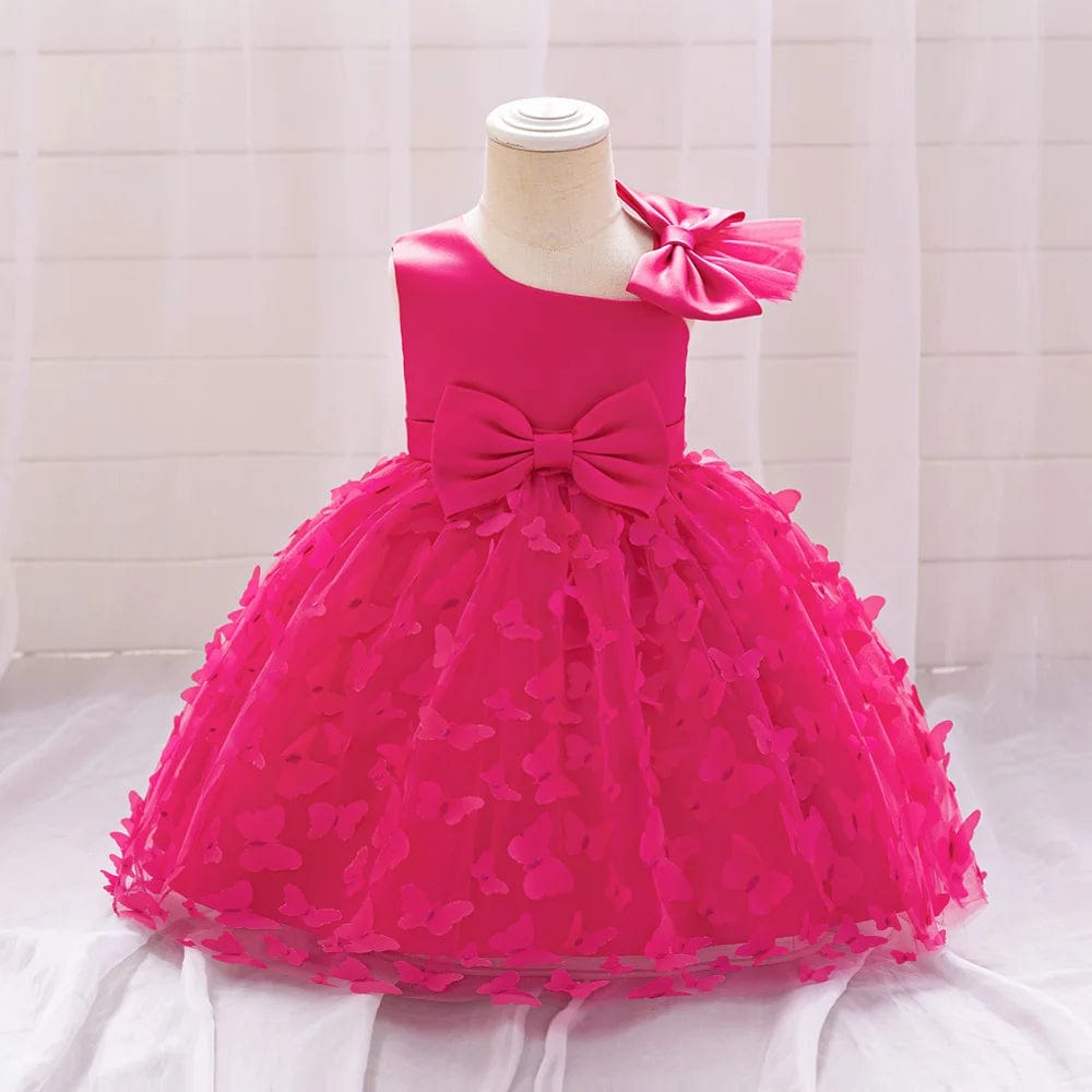Bow Baby Girls White Baptism Dress Butterfly Tulle Infant Baby 1st Birthday Wedding Gown Flower Girl Tutu Princess Party Dresses - SHOWLU FASHION STORE