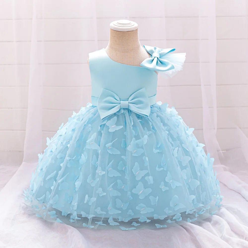 Bow Baby Girls White Baptism Dress Butterfly Tulle Infant Baby 1st Birthday Wedding Gown Flower Girl Tutu Princess Party Dresses - SHOWLU FASHION STORE