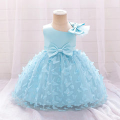 Bow Baby Girls White Baptism Dress Butterfly Tulle Infant Baby 1st Birthday Wedding Gown Flower Girl Tutu Princess Party Dresses - SHOWLU FASHION STORE