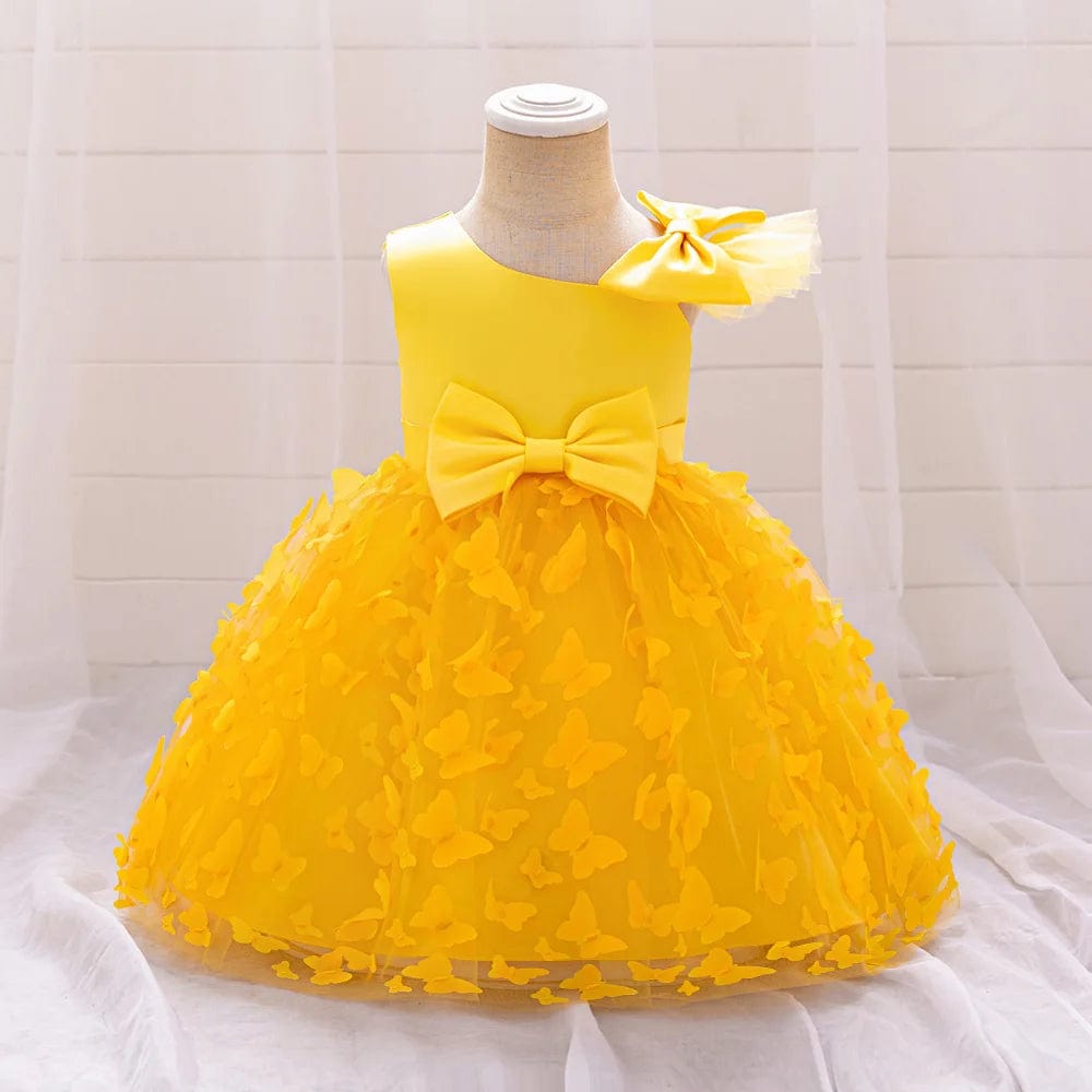 Bow Baby Girls White Baptism Dress Butterfly Tulle Infant Baby 1st Birthday Wedding Gown Flower Girl Tutu Princess Party Dresses - SHOWLU FASHION STORE