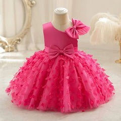 Bow Baby Girls White Baptism Dress Butterfly Tulle Infant Baby 1st Birthday Wedding Gown Flower Girl Tutu Princess Party Dresses - SHOWLU FASHION STORE
