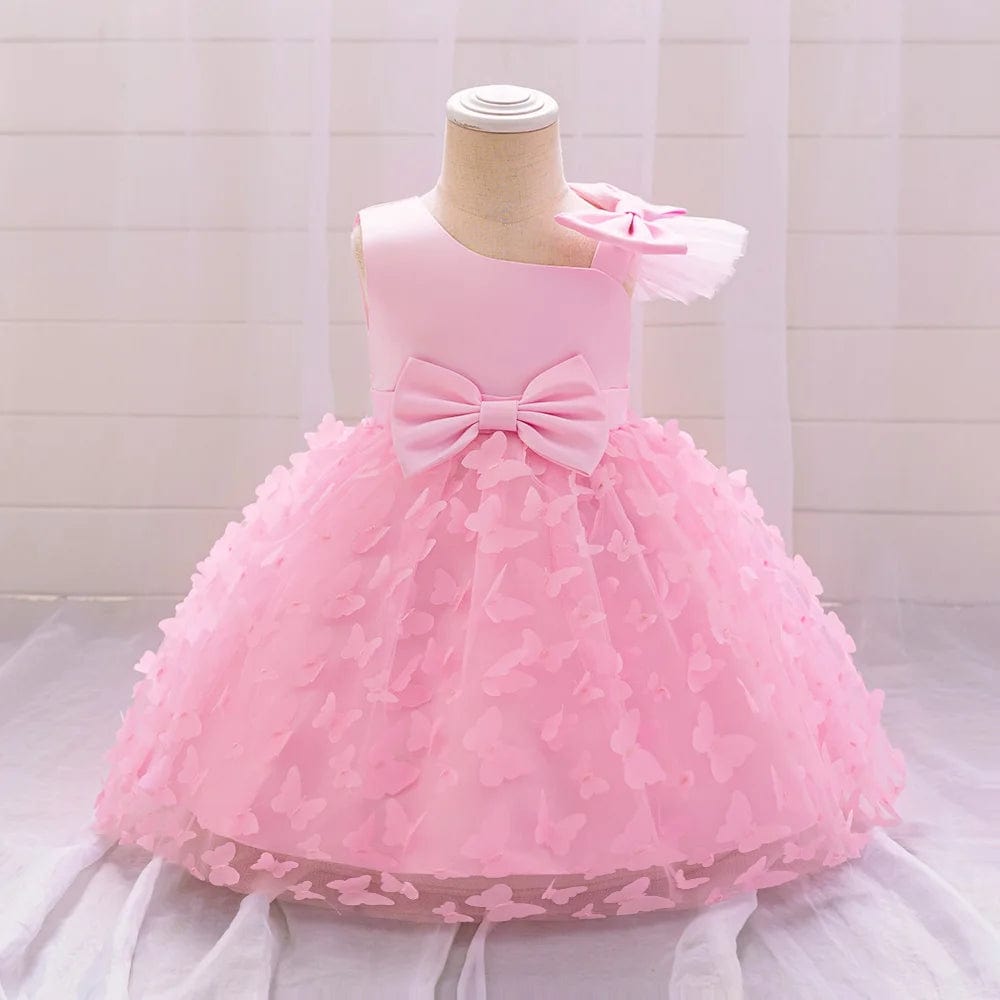 Bow Baby Girls White Baptism Dress Butterfly Tulle Infant Baby 1st Birthday Wedding Gown Flower Girl Tutu Princess Party Dresses - SHOWLU FASHION STORE