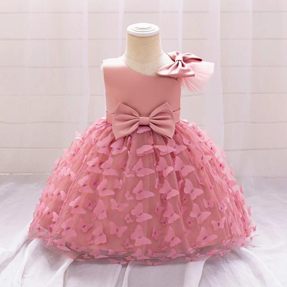 Bow Baby Girls White Baptism Dress Butterfly Tulle Infant Baby 1st Birthday Wedding Gown Flower Girl Tutu Princess Party Dresses - SHOWLU FASHION STORE