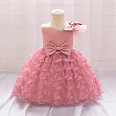 Bow Baby Girls White Baptism Dress Butterfly Tulle Infant Baby 1st Birthday Wedding Gown Flower Girl Tutu Princess Party Dresses - SHOWLU FASHION STORE