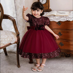 Bow Christmas Baby Girl Dresse Infant Sequin 1st Birthday Red Party Wedding Prom Kids Dresses For Girl Lace Flower Princess Gown - SHOWLU FASHION STORE