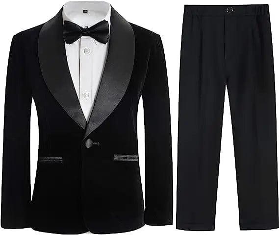 Boys Velvet Blazer Jacket Pants Bowtie 3PCS Photograph Suit Kids 1Year Birthday Dress Children Wedding Performance Evening Set - SHOWLU FASHION STORE