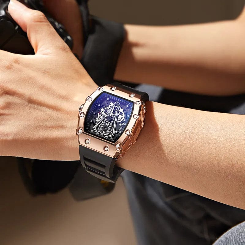 Brand New Men's Watch Fashion Automatic Movement Barrel Luminous Waterproof Clock Sports Male's Silicone Strap Quartz Wristwatch - SHOWLU FASHION STORE