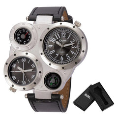 Brand Oulm Sports Style Big Face Watches Men Dual Time Zone PU Leather Quartz Watch Compass Decoration Relogio Masculino - SHOWLU FASHION STORE