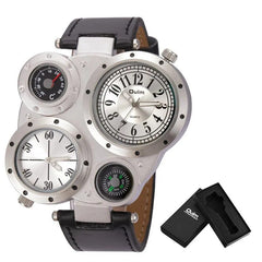 Brand Oulm Sports Style Big Face Watches Men Dual Time Zone PU Leather Quartz Watch Compass Decoration Relogio Masculino - SHOWLU FASHION STORE
