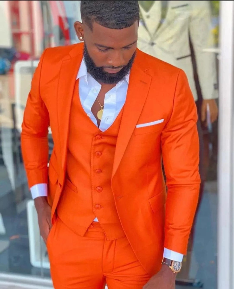 Bright Orange Notch Lapel Men Suit Costume Homme Wedding Dress Tuxedos Terno Masculino Slim Fit Groom Prom Party Blazer 3 Pcs - SHOWLU FASHION STORE
