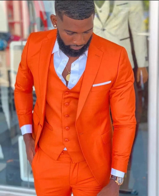 Bright Orange Notch Lapel Men Suit Costume Homme Wedding Dress Tuxedos Terno Masculino Slim Fit Groom Prom Party Blazer 3 Pcs - SHOWLU FASHION STORE