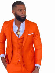 Bright Orange Notch Lapel Men Suit Costume Homme Wedding Dress Tuxedos Terno Masculino Slim Fit Groom Prom Party Blazer 3 Pcs - SHOWLU FASHION STORE