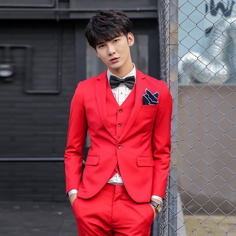 British Pink Suit Three - Piece Suit Men's Slim Fit Solid Color Casual Suit Business Groom Wedding Suit Men - SHOWLU FASHION STORE