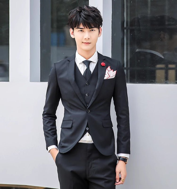 British Pink Suit Three - Piece Suit Men's Slim Fit Solid Color Casual Suit Business Groom Wedding Suit Men - SHOWLU FASHION STORE