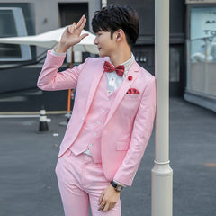 British Pink Suit Three - Piece Suit Men's Slim Fit Solid Color Casual Suit Business Groom Wedding Suit Men - SHOWLU FASHION STORE