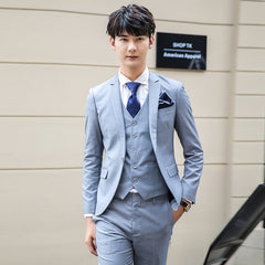 British Pink Suit Three - Piece Suit Men's Slim Fit Solid Color Casual Suit Business Groom Wedding Suit Men - SHOWLU FASHION STORE