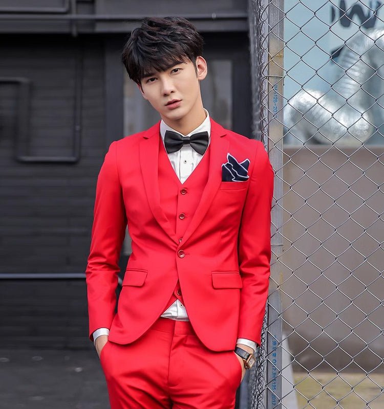British Pink Suit Three - Piece Suit Men's Slim Fit Solid Color Casual Suit Business Groom Wedding Suit Men - SHOWLU FASHION STORE