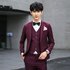 British Pink Suit Three - Piece Suit Men's Slim Fit Solid Color Casual Suit Business Groom Wedding Suit Men - SHOWLU FASHION STORE