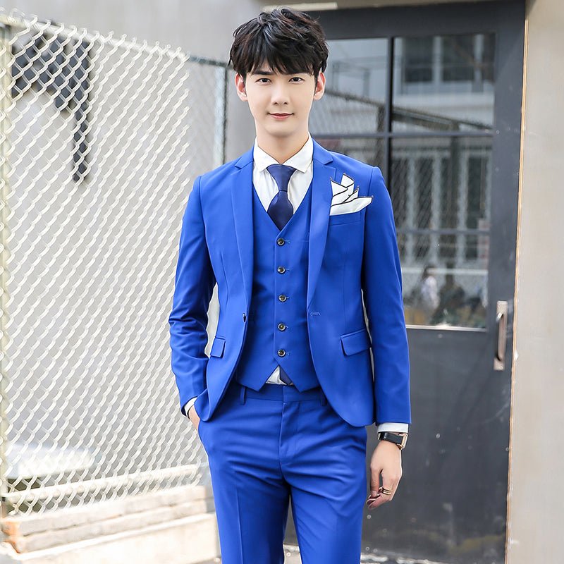 British Pink Suit Three - Piece Suit Men's Slim Fit Solid Color Casual Suit Business Groom Wedding Suit Men - SHOWLU FASHION STORE