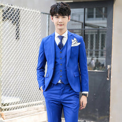 British Pink Suit Three - Piece Suit Men's Slim Fit Solid Color Casual Suit Business Groom Wedding Suit Men - SHOWLU FASHION STORE