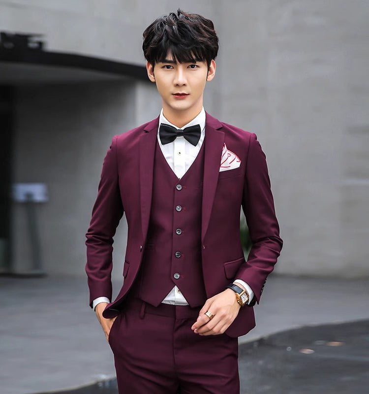 British Pink Suit Three - Piece Suit Men's Slim Fit Solid Color Casual Suit Business Groom Wedding Suit Men - SHOWLU FASHION STORE