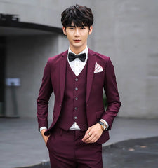 British Pink Suit Three - Piece Suit Men's Slim Fit Solid Color Casual Suit Business Groom Wedding Suit Men - SHOWLU FASHION STORE