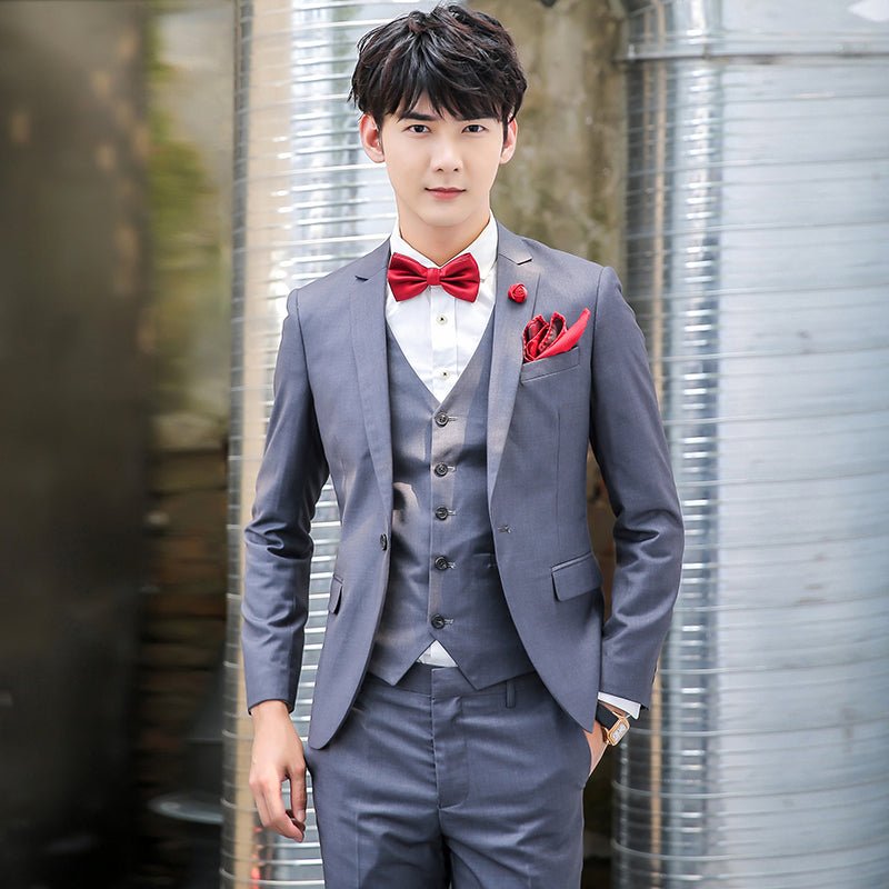 British Pink Suit Three - Piece Suit Men's Slim Fit Solid Color Casual Suit Business Groom Wedding Suit Men - SHOWLU FASHION STORE