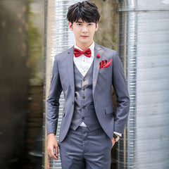 British Pink Suit Three - Piece Suit Men's Slim Fit Solid Color Casual Suit Business Groom Wedding Suit Men - SHOWLU FASHION STORE
