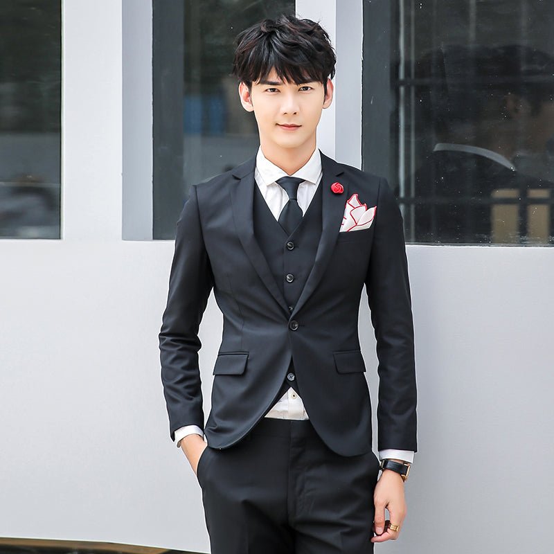 British Pink Suit Three - Piece Suit Men's Slim Fit Solid Color Casual Suit Business Groom Wedding Suit Men - SHOWLU FASHION STORE
