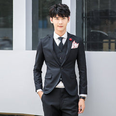 British Pink Suit Three - Piece Suit Men's Slim Fit Solid Color Casual Suit Business Groom Wedding Suit Men - SHOWLU FASHION STORE