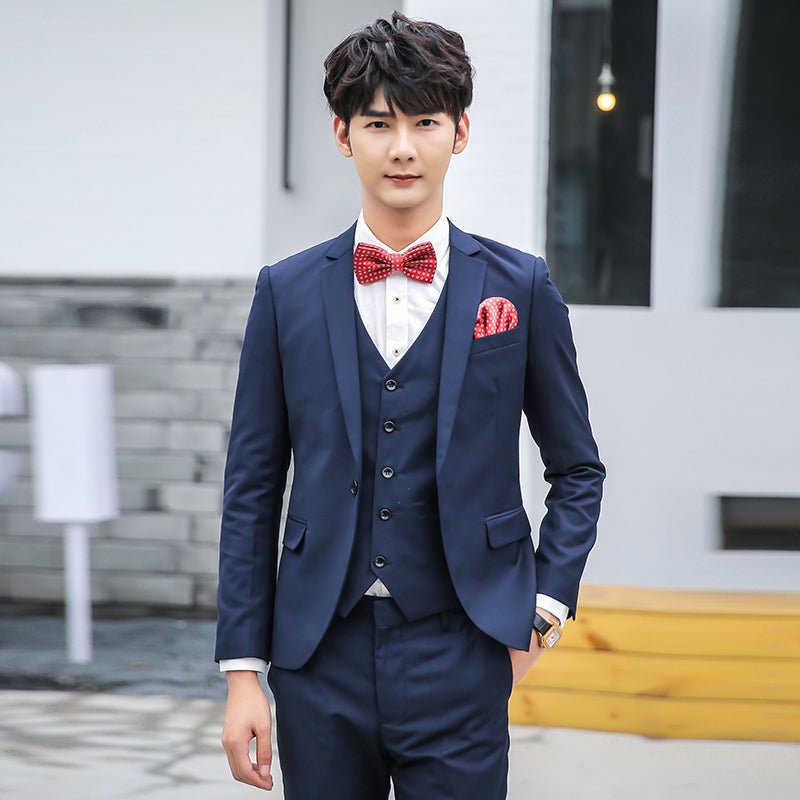 British Pink Suit Three - Piece Suit Men's Slim Fit Solid Color Casual Suit Business Groom Wedding Suit Men - SHOWLU FASHION STORE