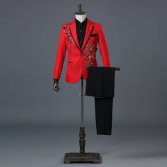 British Style Court Dress Sequined Diamonds Embroidered Suit Suit Men's Designer Studio Wedding Suit Costume - SHOWLU FASHION STORE
