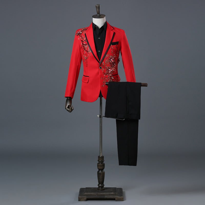 British Style Court Dress Sequined Diamonds Embroidered Suit Suit Men's Designer Studio Wedding Suit Costume - SHOWLU FASHION STORE