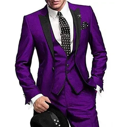 Burgundy Italian Style Colorful Tuxedo Groom Prom Pink Dress Wedding Dress Elegant Slim Men's Suit Set 3 Piece(Jacket+Pant+Vest) - SHOWLU FASHION STORE