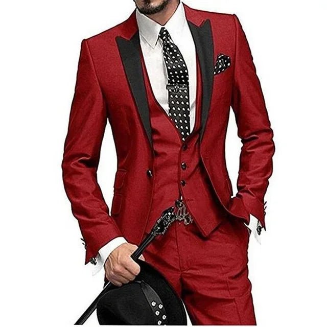 Burgundy Italian Style Colorful Tuxedo Groom Prom Pink Dress Wedding Dress Elegant Slim Men's Suit Set 3 Piece(Jacket+Pant+Vest) - SHOWLU FASHION STORE