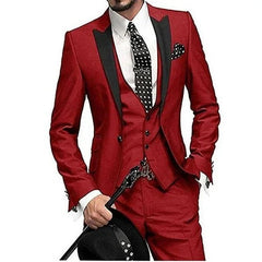Burgundy Italian Style Colorful Tuxedo Groom Prom Pink Dress Wedding Dress Elegant Slim Men's Suit Set 3 Piece(Jacket+Pant+Vest) - SHOWLU FASHION STORE