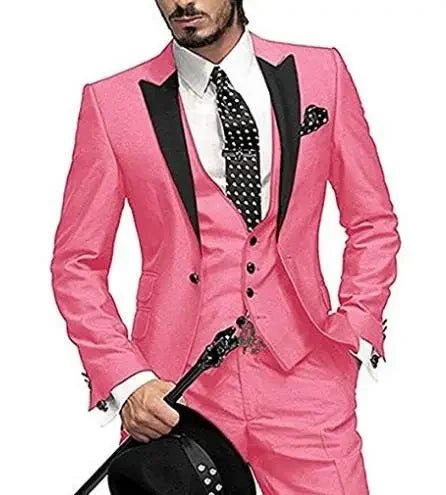Burgundy Italian Style Colorful Tuxedo Groom Prom Pink Dress Wedding Dress Elegant Slim Men's Suit Set 3 Piece(Jacket+Pant+Vest) - SHOWLU FASHION STORE