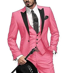 Burgundy Italian Style Colorful Tuxedo Groom Prom Pink Dress Wedding Dress Elegant Slim Men's Suit Set 3 Piece(Jacket+Pant+Vest) - SHOWLU FASHION STORE