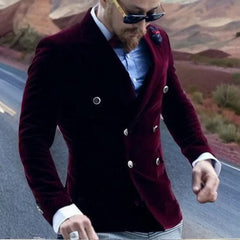 Burgundy Velvet Smoking Jacket for Men Slim Fit Double Breasted Casual Suit Blazer 1 Pcs Groom's Fashion Coat 2024 - SHOWLU FASHION STORE