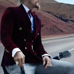 Burgundy Velvet Smoking Jacket for Men Slim Fit Double Breasted Casual Suit Blazer 1 Pcs Groom's Fashion Coat 2024 - SHOWLU FASHION STORE