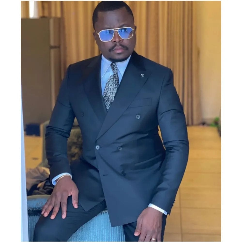 Business Men's Suits 2 Pieces Peaked Lapel Double Breasted Male Clothing Wedding Groom Dress Tuxedo Tailored Made Blazer Sets - SHOWLU FASHION STORE