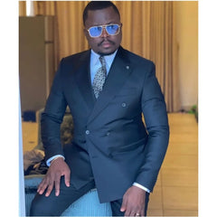 Business Men's Suits 2 Pieces Peaked Lapel Double Breasted Male Clothing Wedding Groom Dress Tuxedo Tailored Made Blazer Sets - SHOWLU FASHION STORE
