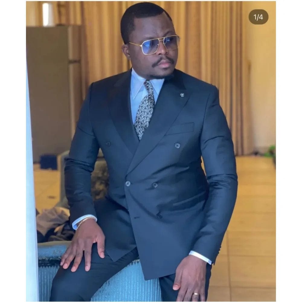 Business Men's Suits 2 Pieces Peaked Lapel Double Breasted Male Clothing Wedding Groom Dress Tuxedo Tailored Made Blazer Sets - SHOWLU FASHION STORE