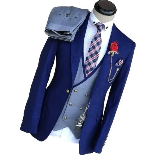 Business Suits for Men Wedding Groom Notch Lapel Double Breasted Vest Men Dress Costume Homme Prom Party Men Clothes 3 Pcs - SHOWLU FASHION STORE