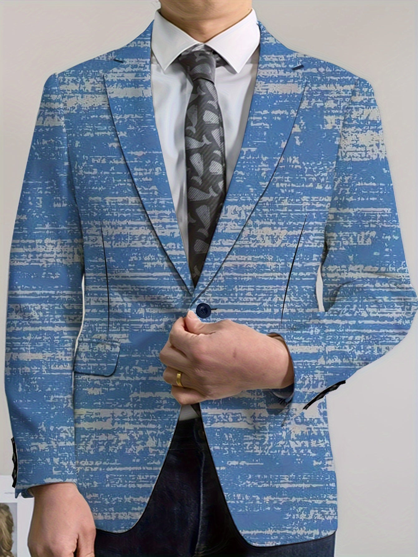 [Four-Season Party Blazer] Four-Season Regular Fit Men's Party Blazer - Stripes Print/Animal Print Notched Lapel, Fashion Suit Top With Button Details SHOWLU FASHION STORE