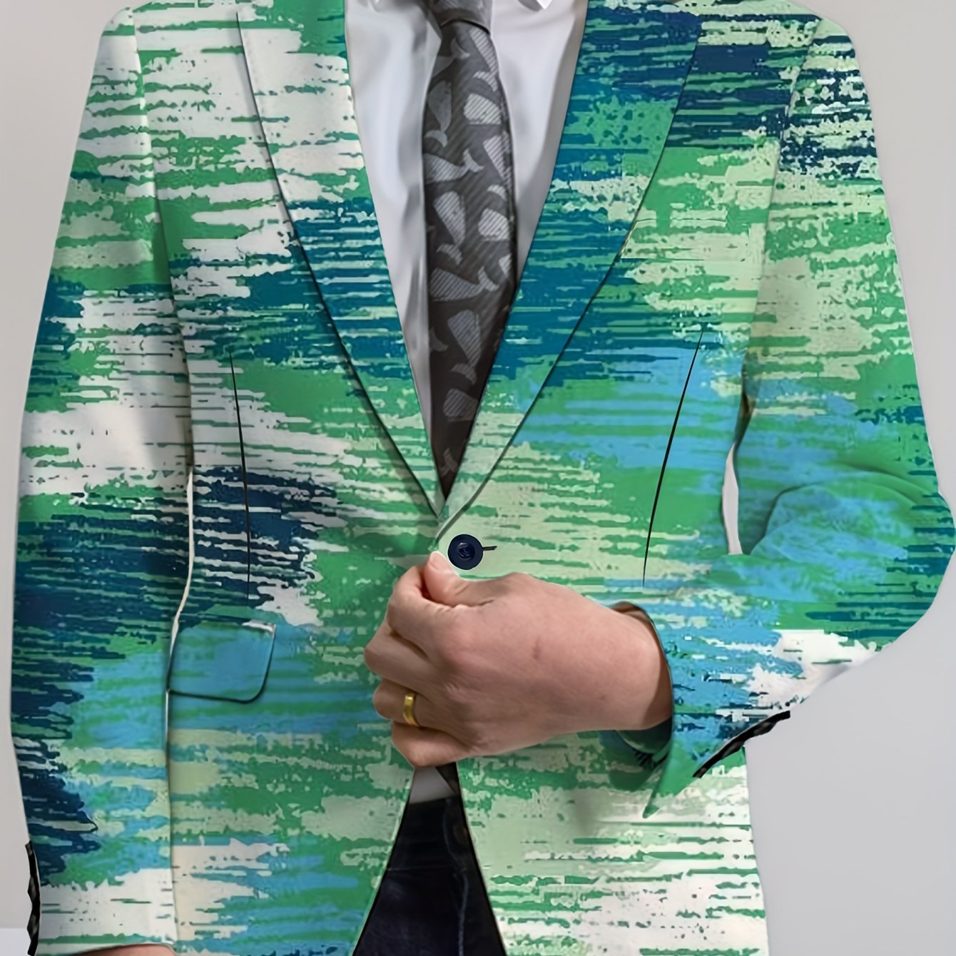 [Four-Season Party Blazer] Four-Season Regular Fit Men's Party Blazer - Stripes Print/Animal Print Notched Lapel, Fashion Suit Top With Button Details SHOWLU FASHION STORE