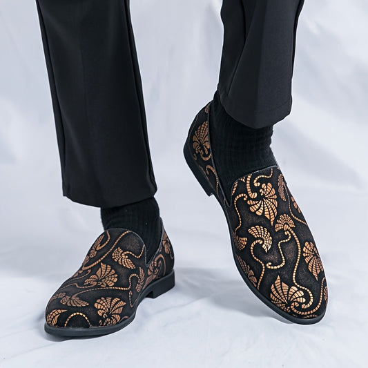 Men'S Business Casual Slip On Shoes, Universal, Upper, Inner, Sole, Rubber Insole, Random Embroidery Pattern SHOWLU FASHION STORE